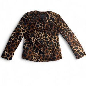 Investments Womens Leopard Print Blazer Brown Animal Print Jacket Size 6
